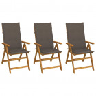 Chaises pliables de jardin 3 pcs avec coussins bois d'acacia