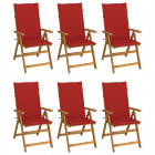 Chaises pliables de jardin 6 pcs avec coussins bois d'acacia rouge