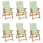 Chaises pliables de jardin 6 pcs avec coussins bois d'acacia motif de feuilles