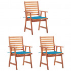 Chaises à dîner d'extérieur 3 pcs avec coussins acacia massif - Bleu