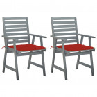 Chaises à dîner d'extérieur 2 pcs avec coussins acacia massif - Rouge