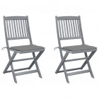 Chaises pliables d'extérieur 2 pcs avec coussins bois d'acacia