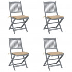 Chaises pliables d'extérieur 4 pcs avec coussins bois d'acacia