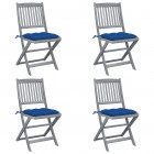 Chaises pliables d'extérieur 4 pcs avec coussins bois d'acacia - Bleu-royal