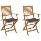 Chaises pliables de jardin 2 pcs avec coussins bois d'acacia - Anthracite