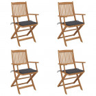 Chaises pliables de jardin 4 pcs avec coussins bois d'acacia - Anthracite