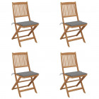 Chaises pliables de jardin 4 pcs avec coussins bois d'acacia - Gris