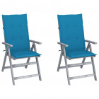 Chaises inclinables de jardin 2 pcs avec coussins bois d'acacia - Bleu