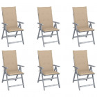 Chaises inclinables de jardin 6 pcs avec coussins bois d'acacia - Beige