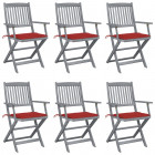 Chaises pliables d'extérieur 6 pcs avec coussins bois d'acacia