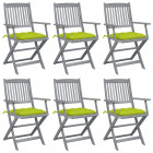 Chaises pliables d'extérieur 6 pcs avec coussins bois d'acacia vert vif