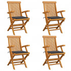 Chaises de jardin avec coussins anthracite 4 pcs bois de teck