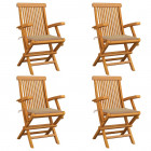 Chaises de jardin avec coussins beige 4 pcs bois de teck massif