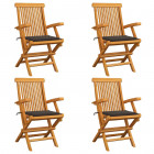 Chaises de jardin avec coussins taupe 4 pcs bois de teck massif