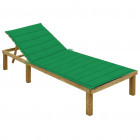 Chaise longue avec coussin vert bois de pin imprégné