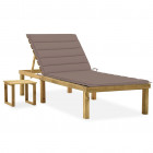 Chaise longue de jardin avec table et coussin pin imprégné