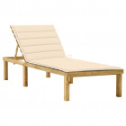 Chaise longue avec coussin crème bois de pin imprégné