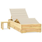Transat chaise longue bain de soleil lit de jardin terrasse meuble d'extérieur 198 cm avec table et coussin pin imprégné helloshop26 02_0012663
