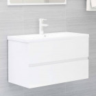 Armoire d'évier avec lavabo intégré blanc brillant aggloméré