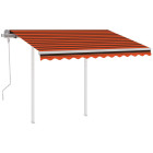 Auvent manuel rétractable avec poteaux 3,5x2,5 m orange marron