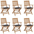 Chaises pliables de jardin avec coussins bois d'acacia - Couleur et nombre de places au choix