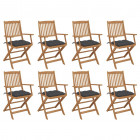 Chaises pliables d'extérieur avec coussins 8 pcs bois d'acacia - Couleur au choix