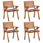 Chaises de jardin avec coussins 4 pcs bois de teck solide - Couleur du coussin au choix