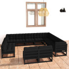 Salon de jardin 12 pcs avec coussins noir bois de pin massif