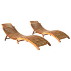 Lot de 2 transats chaise longue bain de soleil lit de jardin terrasse meuble d'extérieur bois d'acacia solide helloshop26 02_0012141