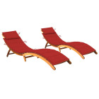 Lot de 2 transats chaise longue bain de soleil lit de jardin terrasse meuble d'extérieur avec coussins bois d'acacia solide helloshop26 02_0012047