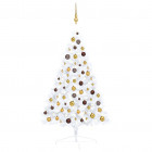  Demi-arbre de Noël artificiel avec LED et boules Blanc 120 cm