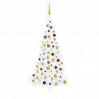  Demi-arbre de Noël artificiel avec LED et boules Blanc 240 cm