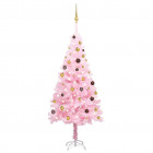 Arbre de noël artificiel avec led et boules rose 180 cm pvc