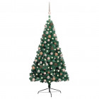  Demi-arbre de Noël artificiel avec LED et boules Vert 240 cm