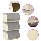 Boîtes de rangement empilables 4 pcs tissu gris et crème