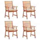 Chaises à dîner d'extérieur 4 pcs avec coussins acacia massif