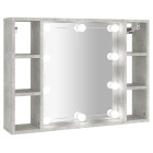 Armoire à miroir avec led gris béton 76x15x55 cm