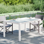 Table de jardin 150x90x75 cm verre trempé/résine tressée blanc