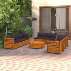 Salon de jardin 9 pcs avec coussins bois d'acacia solide