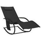 Transat chaise longue bain de soleil lit de jardin terrasse meuble d'extérieur à bascule noir acier et textilène helloshop26 02_0012976