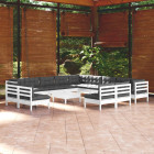 Salon de jardin 14 pcs avec coussins blanc bois de pin solide