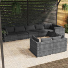 Salon de jardin 8 pcs avec coussins gris résine tressée