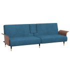 Canapé-lit avec porte-gobelets bleu velours