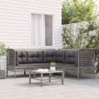 Salon de jardin 5 pcs avec coussins gris résine tressée