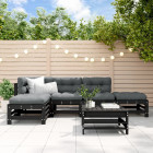 Salon de jardin 6 pcs avec coussins noir bois massif