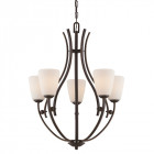 Suspension chantilly, bronze palladien et verre opale, 5 ampoules Suspension chantilly, bronze palladien et verre opale, 5 ampoules