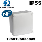 Boite de dérivation étanche ip55 960°c face lisse eurohm dimensions 105x105x55 avec couvercle standard