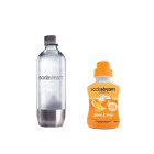 Pack sodastream bouteille base métal pet 1l - concentré orange 500 ml