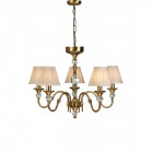 Suspension 5 ampoules polina, laiton antique et cristal, abat-jour beiges