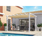 Pergola aluminium coloris blanc poteaux grosses sections 7 lambourdes avec toile d ombrage ecrue 12 m2, altper4030we